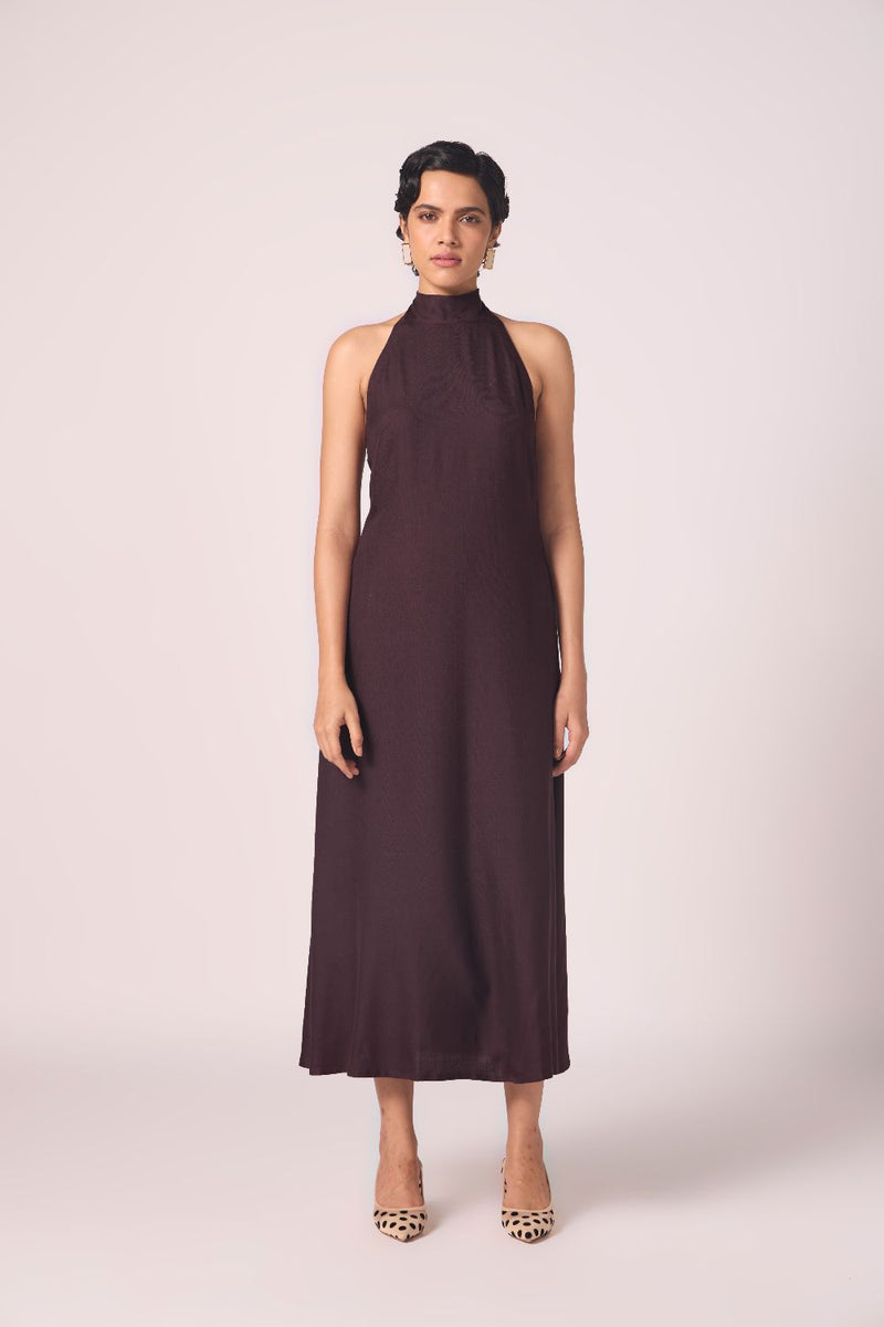 Saros Wine Silk Halter Dress silk by The Summer House for women Worldwide