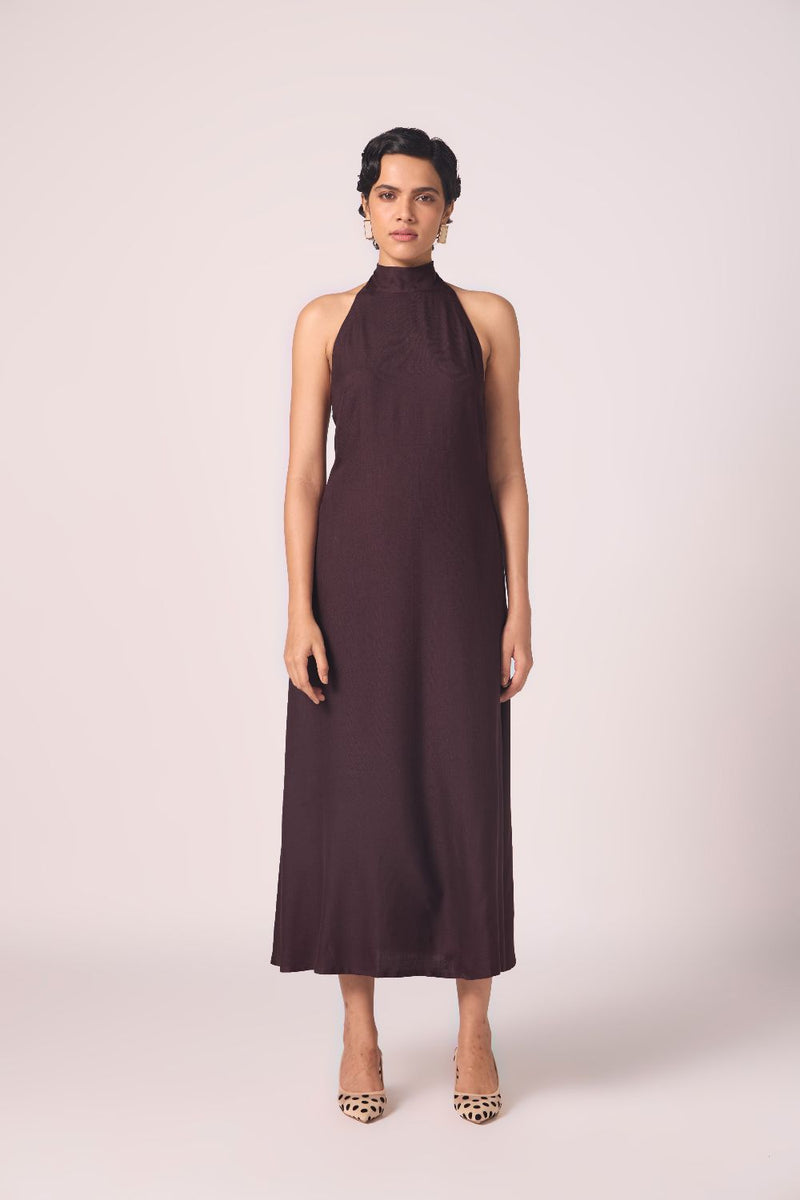 Saros Wine Silk Halter Dress silk by The Summer House for women Worldwide