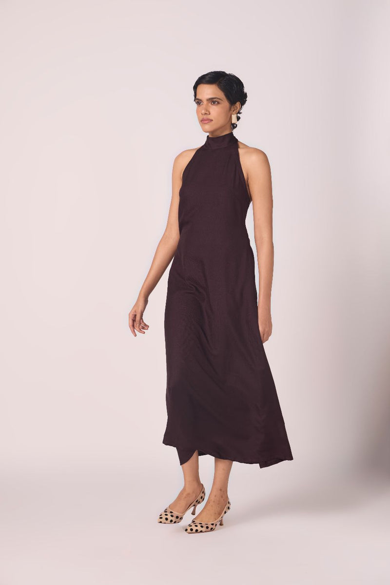 Saros Wine Silk Halter Dress silk by The Summer House for women Worldwide
