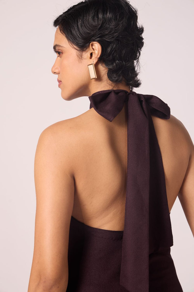 Saros Wine Silk Halter Dress silk by The Summer House for women Worldwide