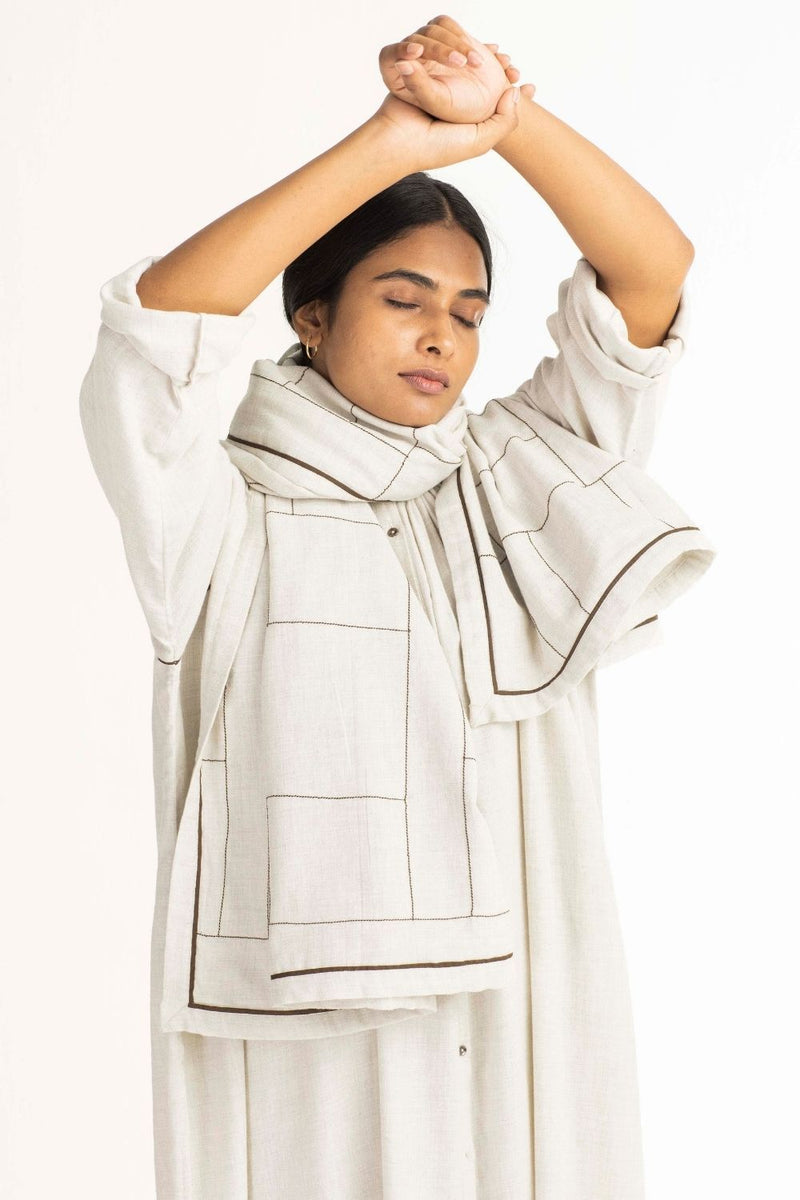 Scarf- Beige Embroidery by THREE for women Worldwide