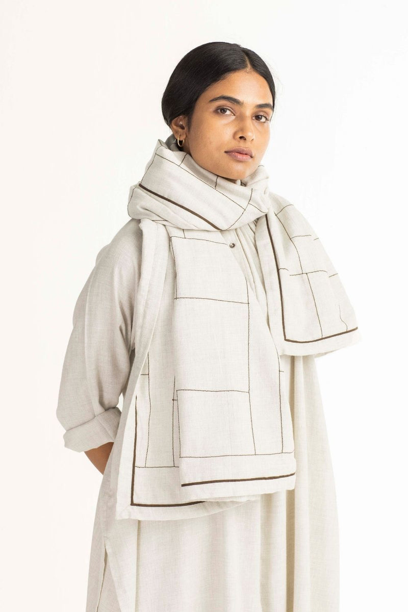 Scarf- Beige Embroidery by THREE for women Worldwide