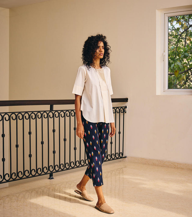 Shades of Ikat Pants by Khara Kapas in blue for women Worldwide