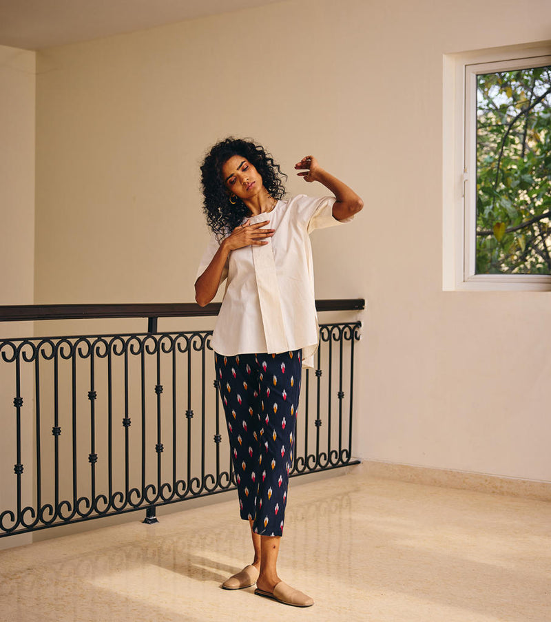 Shades of Ikat Pants by Khara Kapas in blue for women Worldwide