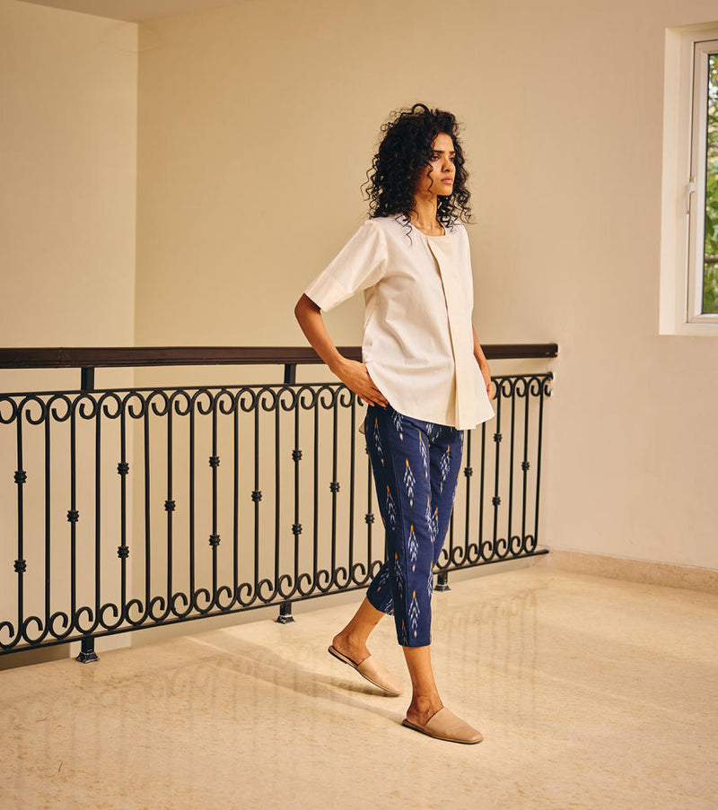 Shades of Ikat Pants by Khara Kapas in blue for women Worldwide