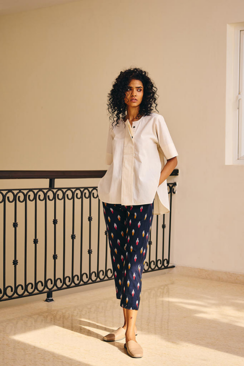 Shades of Ikat Pants by Khara Kapas in blue for women Worldwide