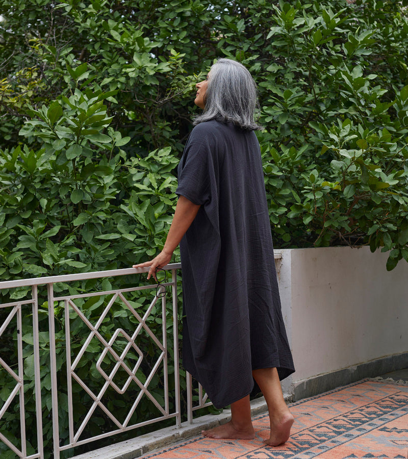 Shadow Kaftan Lounge Wear by Khara Kapas in black for women Worldwide