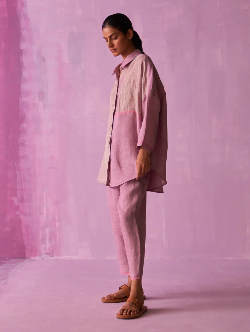 Zaha Metallic Linen Co-ord Set - Lavender linen by Manan for women Worldwide