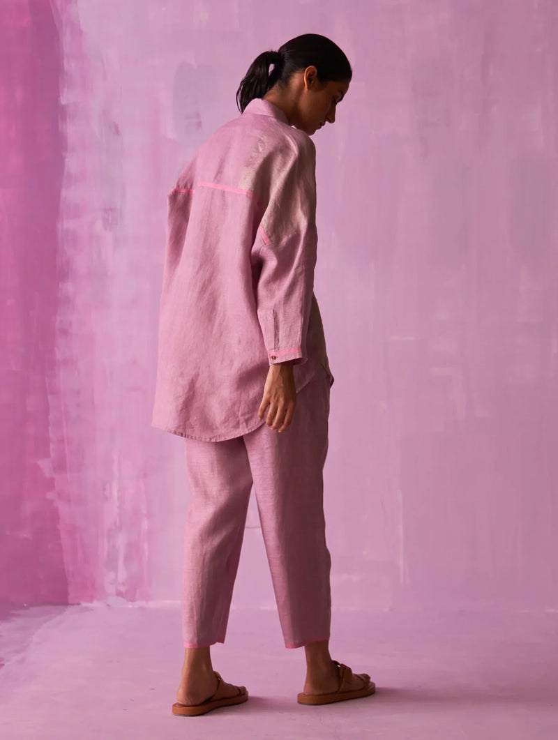 Zaha Metallic Linen Co-ord Set - Lavender linen by Manan for women Worldwide