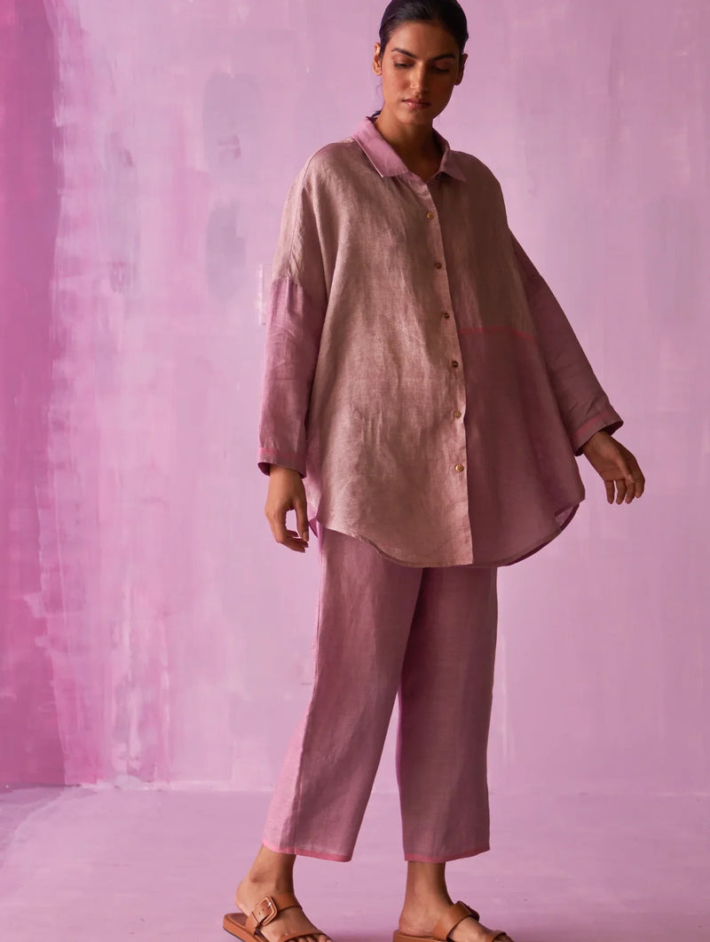 Zaha Metallic Linen Co-ord Set - Lavender linen by Manan for women Worldwide