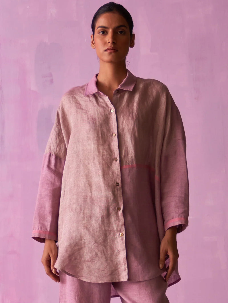 Zaha Metallic Linen Co-ord Set - Lavender linen by Manan for women Worldwide