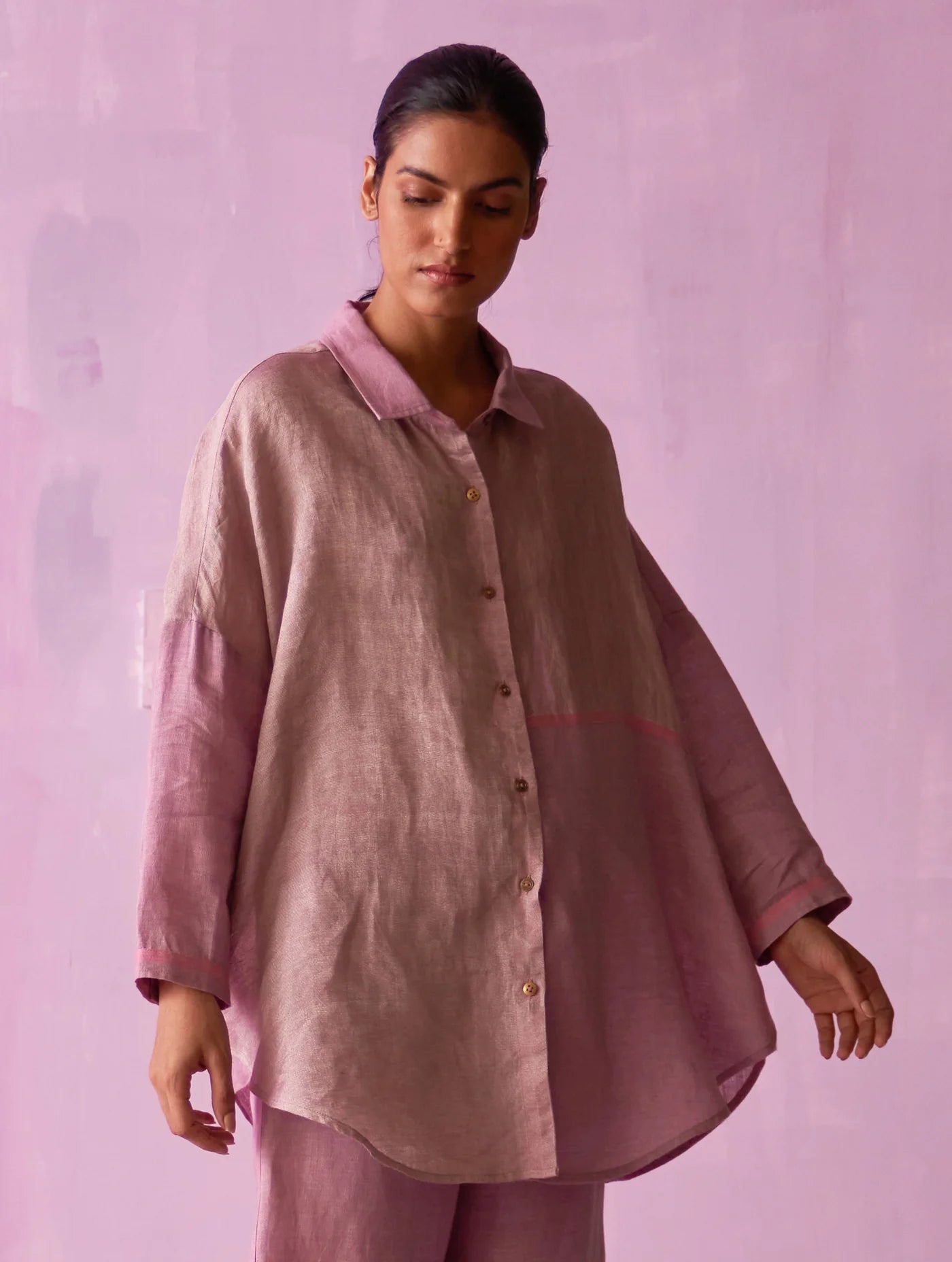 Zaha Metallic Linen Shirt - Lavender