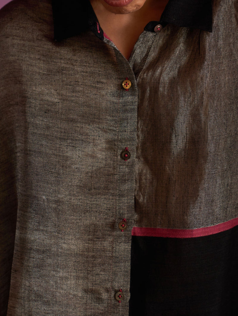 Zaha Metallic Linen Shirt - Black by Manan in black color for women Worldwide