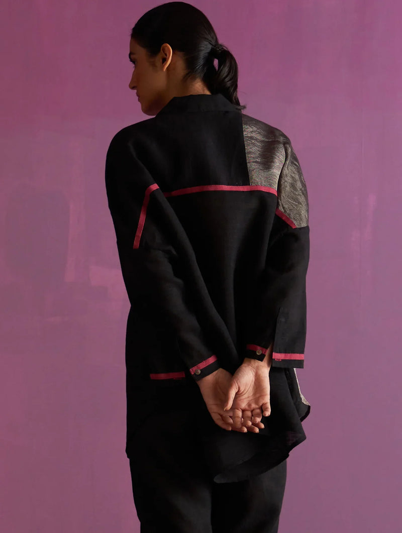 Zaha Metallic Linen Co-ord Set - Black by Manan in black color for women Worldwide