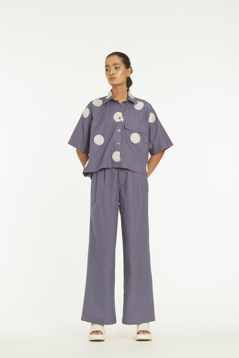Short Top Co-ord Violet Polka Co-ord Set,Bottoms,Top & Tunics by THREE for women Worldwide