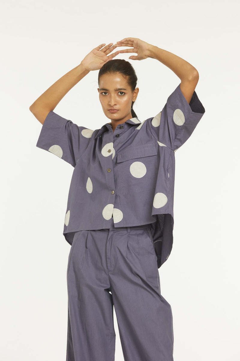 Short Top Co-ord Violet Polka Co-ord Set,Bottoms,Top & Tunics by THREE for women Worldwide