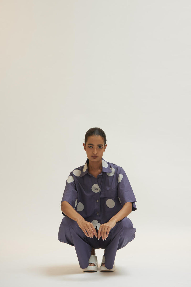 Short Top Co-ord Violet Polka Co-ord Set,Bottoms,Top & Tunics by THREE for women Worldwide
