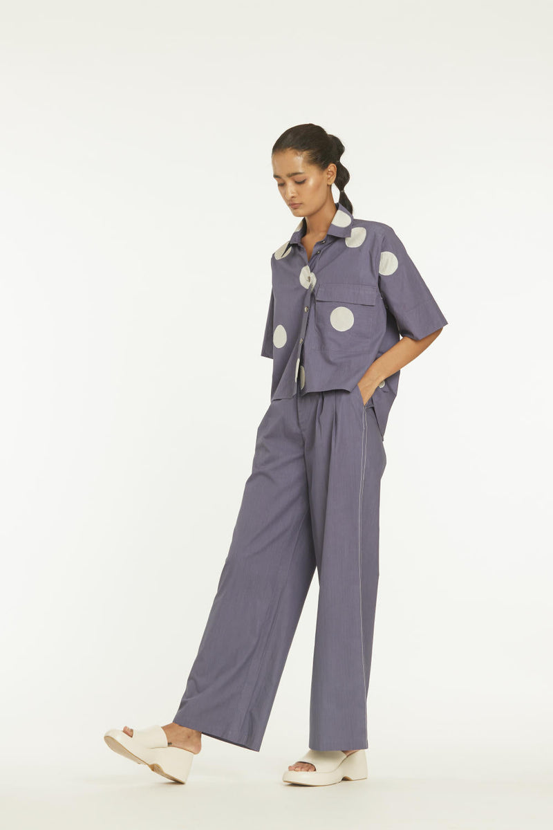 Short Top Co-ord Violet Polka Co-ord Set,Bottoms,Top & Tunics by THREE for women Worldwide