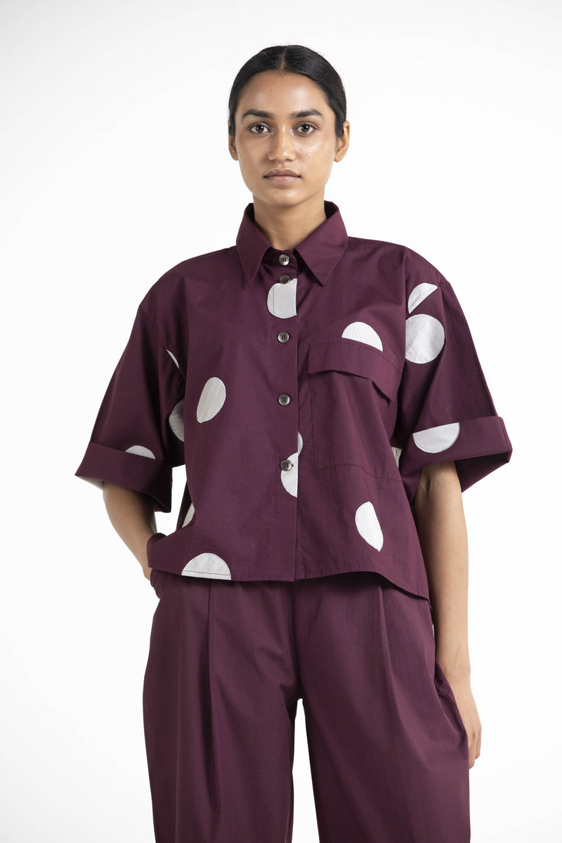 Short Top Co - ord Wine Polka by THREE for women Worldwide