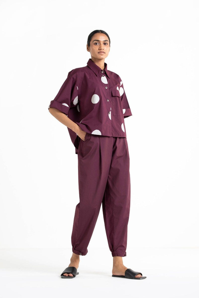 Short Top Co - ord Wine Polka by THREE for women Worldwide