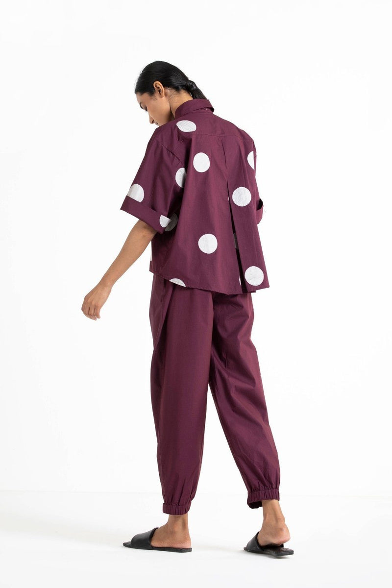 Short Top Co - ord Wine Polka by THREE for women Worldwide