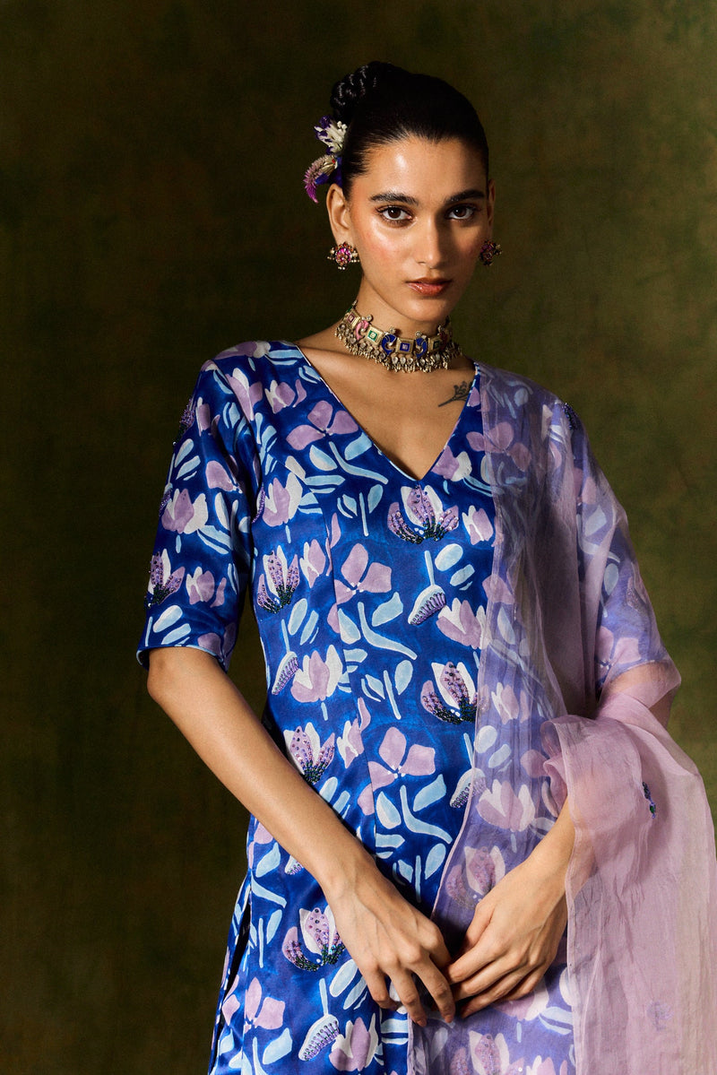 NEELAM SILK KURTA SET + DUPATTA organza by JodiLife for women Worldwide