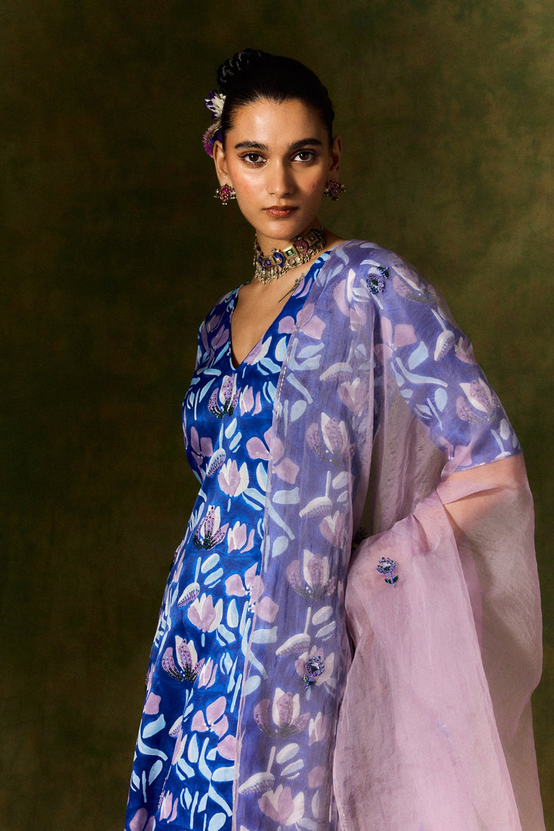 NEELAM SILK KURTA SET + DUPATTA organza by JodiLife for women Worldwide