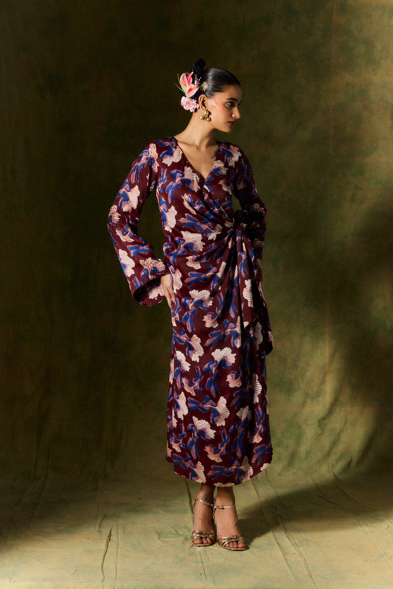 MEHER SILK WRAP DRESS satin by JodiLife for women Worldwide