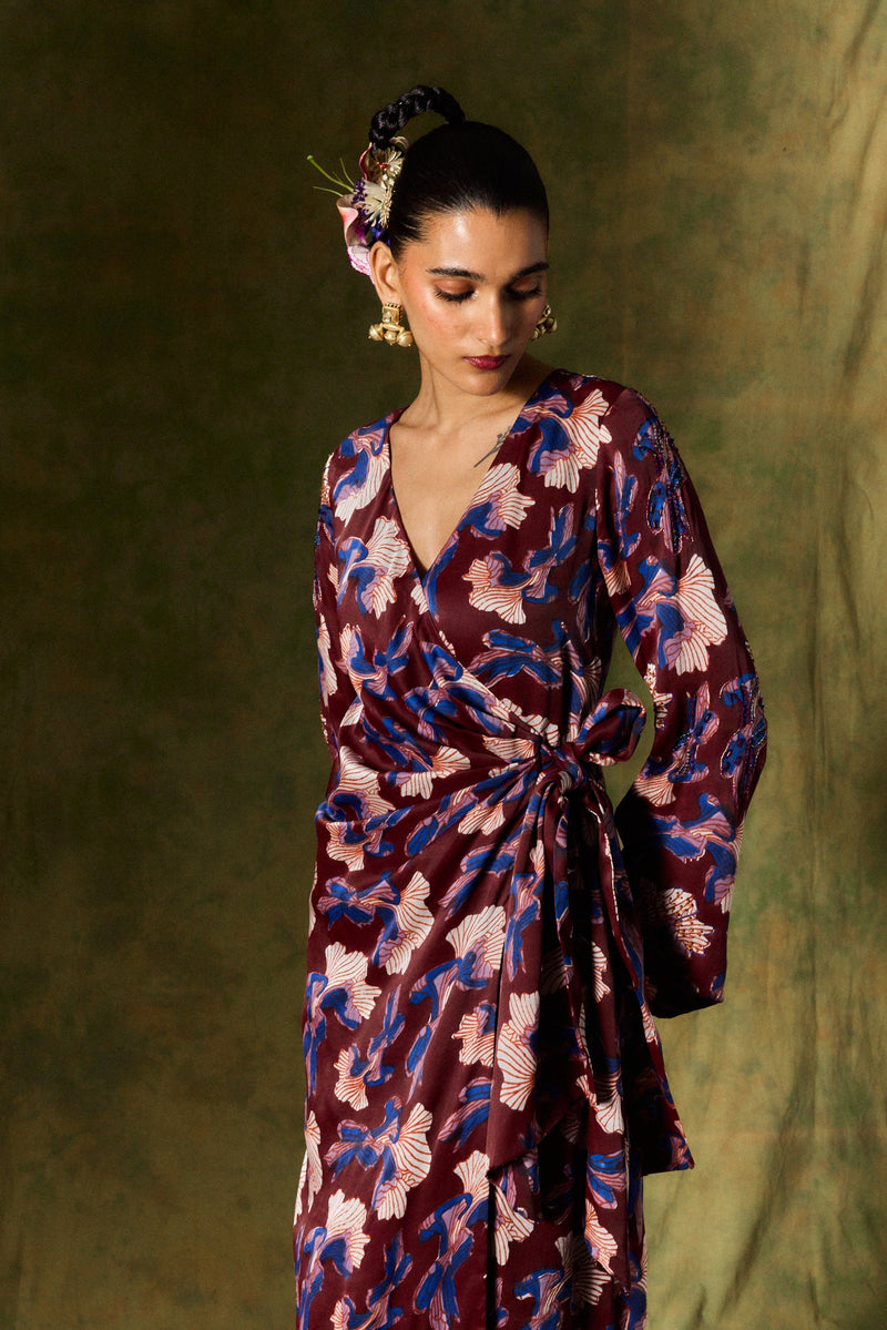 MEHER SILK WRAP DRESS satin by JodiLife for women Worldwide