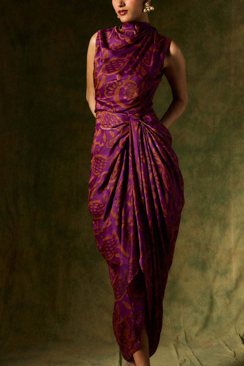 SAANJH SILK DRAPED DRESS satin by JodiLife for women Worldwide