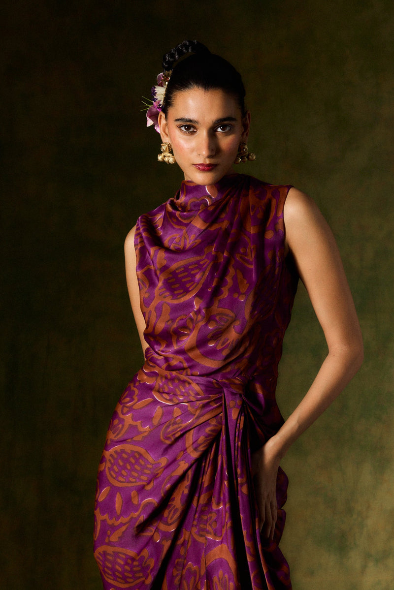 SAANJH SILK DRAPED DRESS satin by JodiLife for women Worldwide