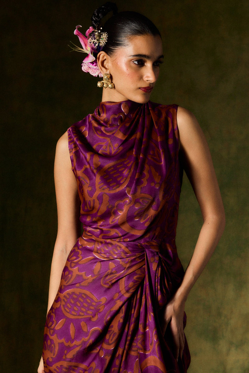 SAANJH SILK DRAPED DRESS satin by JodiLife for women Worldwide
