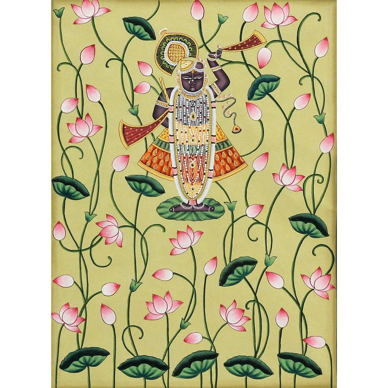 Shrinathji in lotus Pichwai Painting Art Sushil Soni
