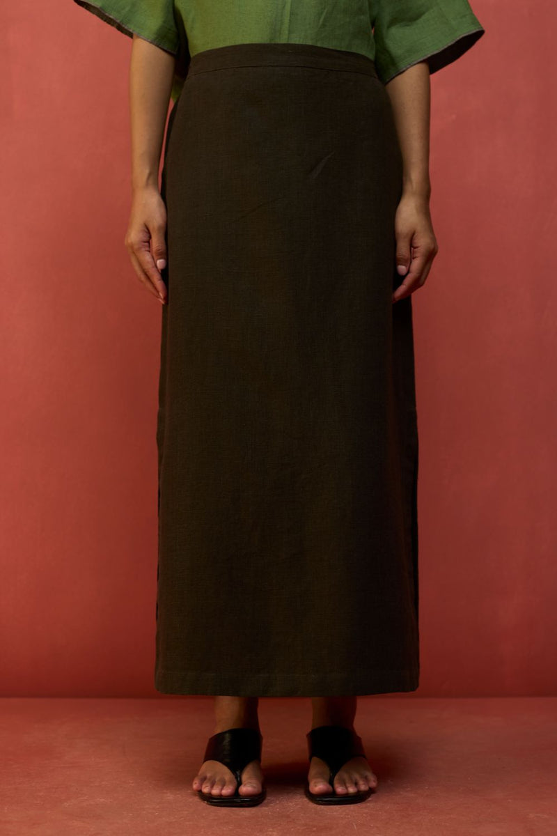 Hiro Linen Skirt - Olive Charcoal by Manan for Worldwide