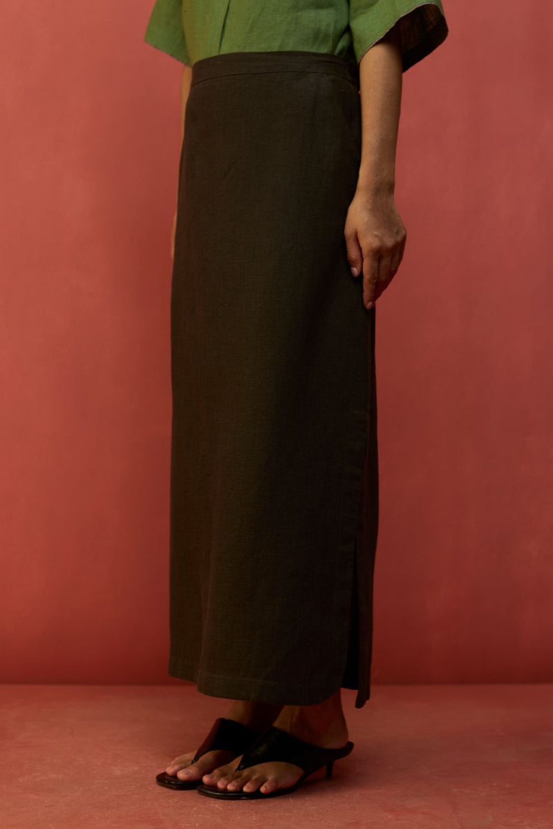Hiro Linen Skirt - Olive Charcoal by Manan for Worldwide
