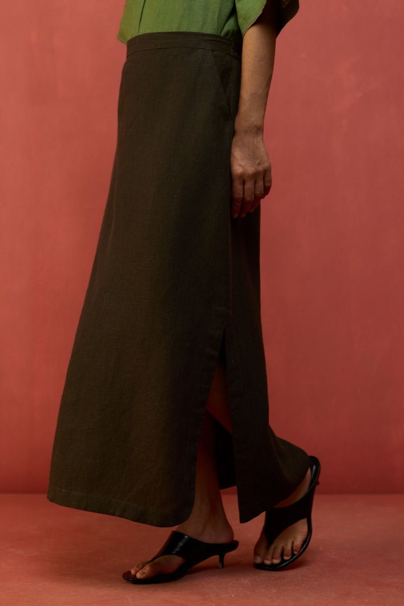 Hiro Linen Skirt - Olive Charcoal by Manan for Worldwide