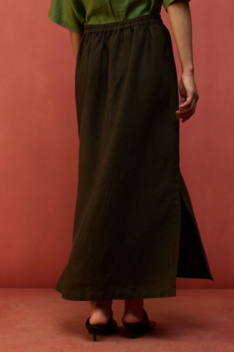 Hiro Linen Skirt - Olive Charcoal by Manan for Worldwide