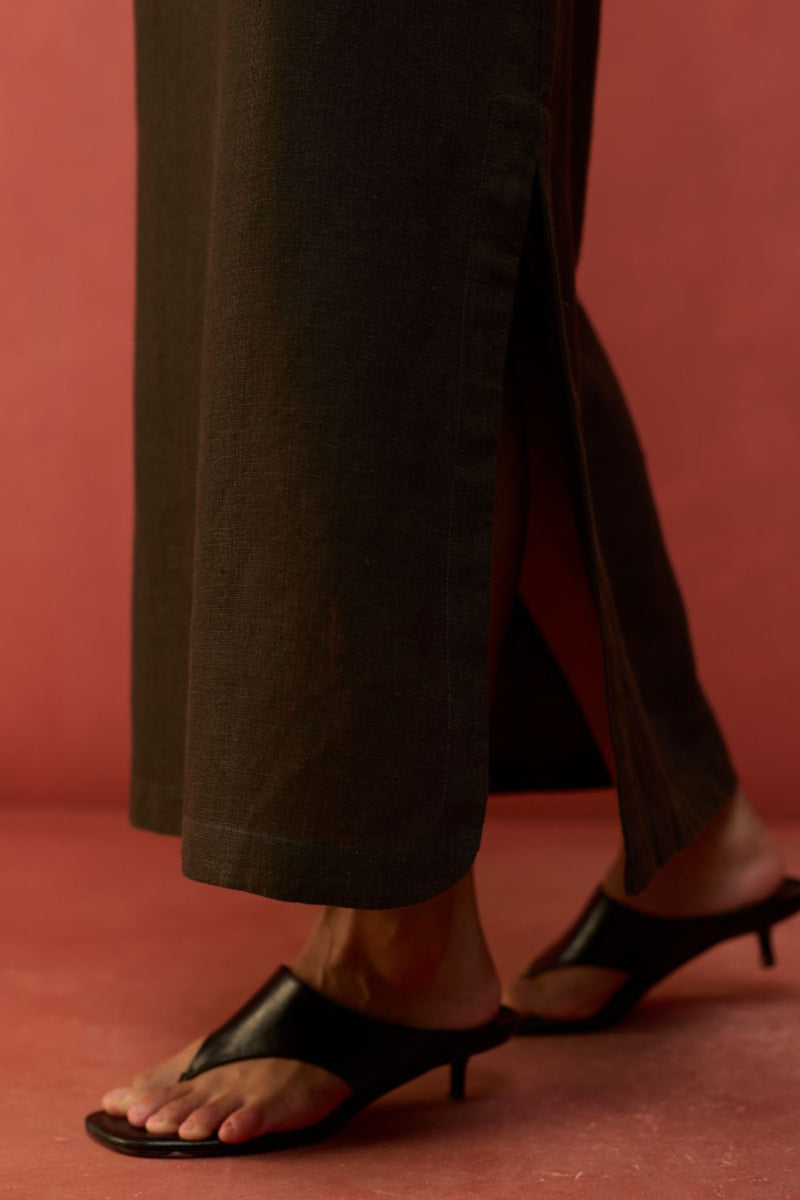 Hiro Linen Skirt - Olive Charcoal by Manan for Worldwide
