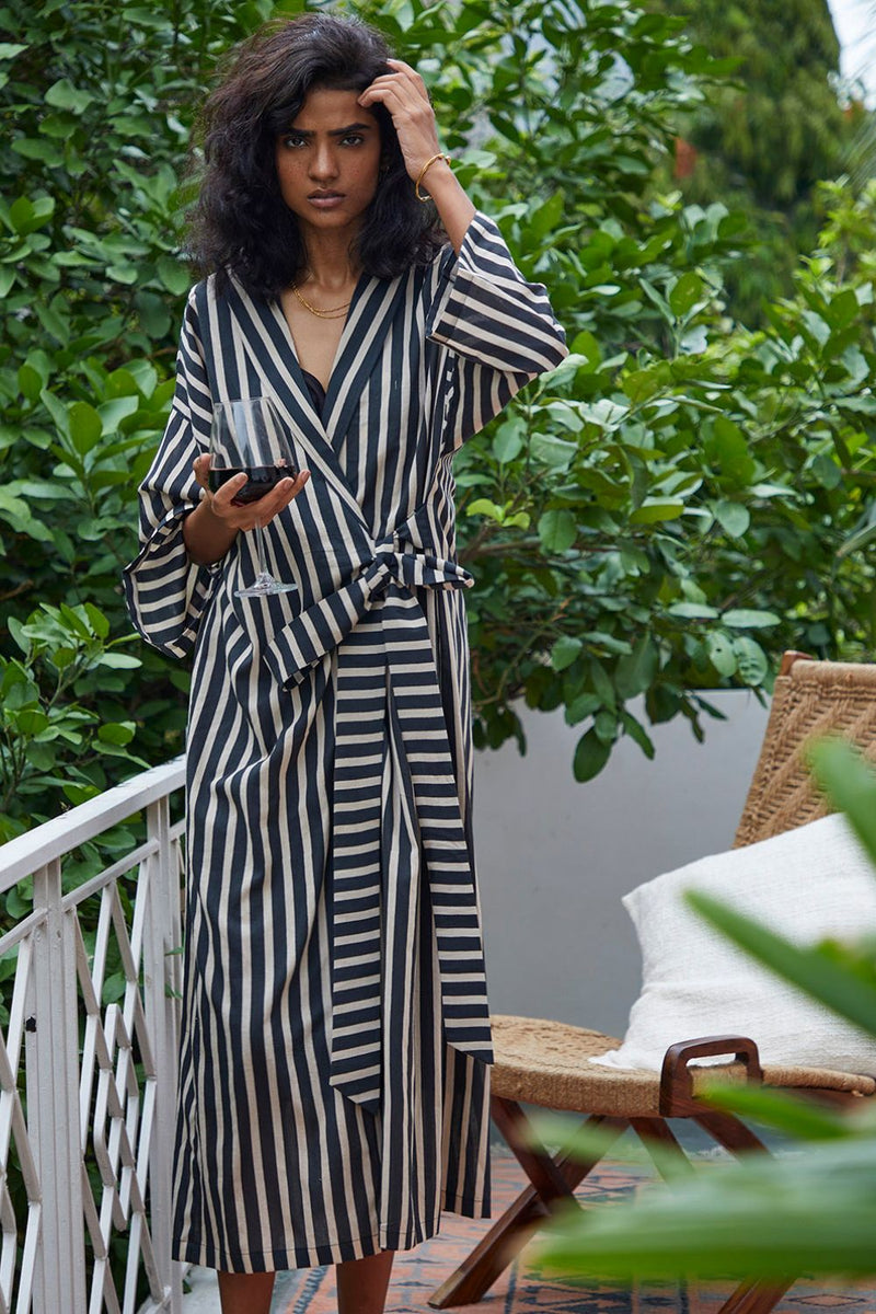 Smoke Overlay Robe Lounge Wear by Khara Kapas for women Worldwide
