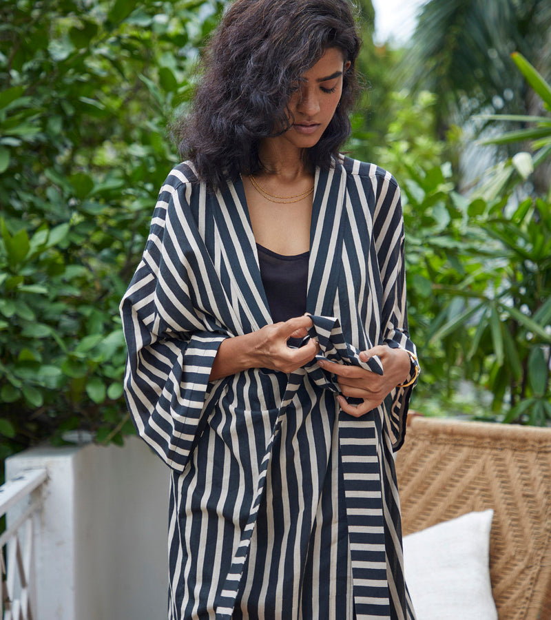 Smoke Overlay Robe Lounge Wear by Khara Kapas for women Worldwide