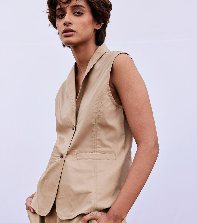 Smoke co-ord set cotton by Khara Kapas in beige for women Worldwide
