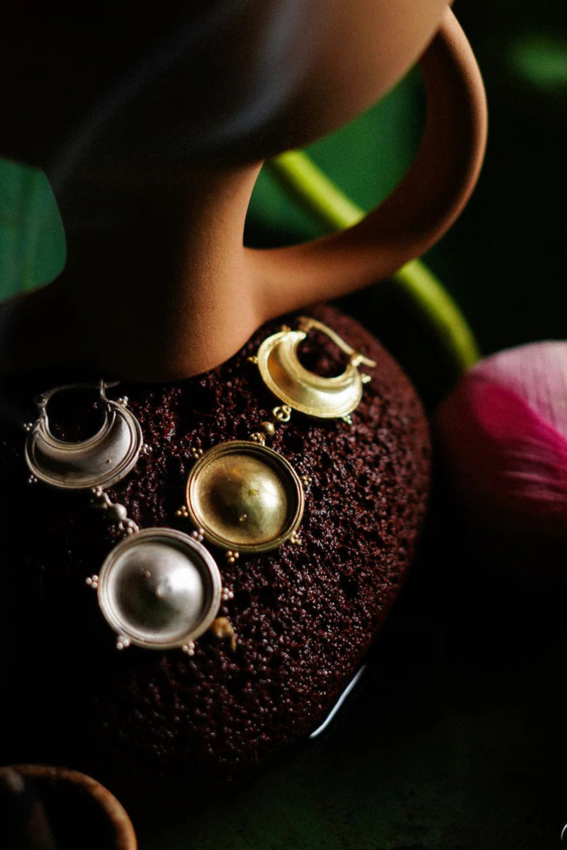 Dichotomy Sun and Moon Danglers brass earring by Surmeyi for women Worldwide