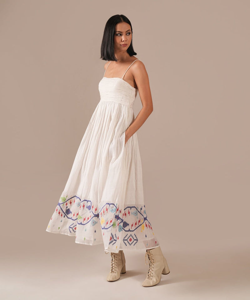 SNOW RADIANCE DRESS 100% cotton by Indigo Dreams in white color for women Worldwide