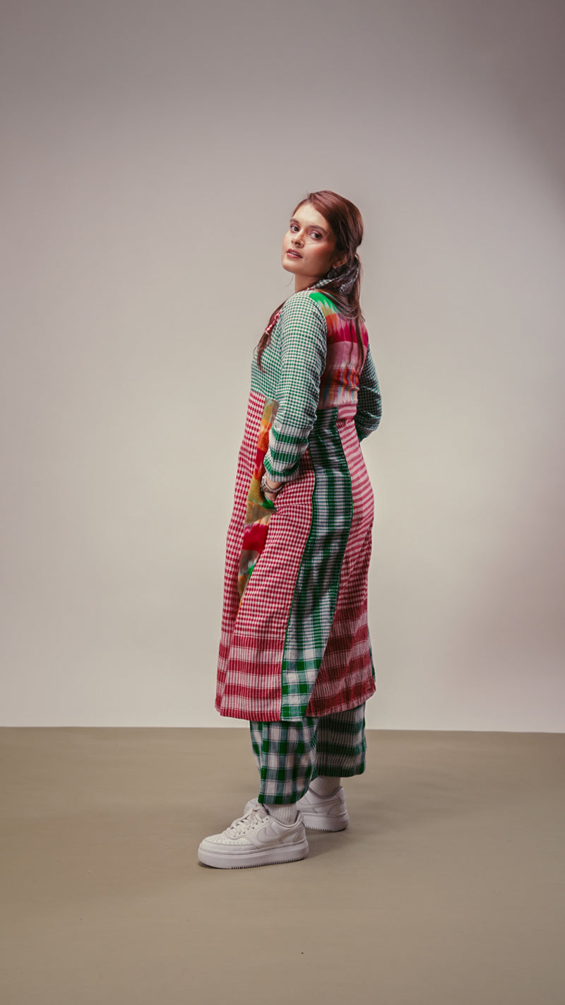 Aura Dress + Palazzo Set gamcha co-ord set by 145 East in green, red, multicolour for women Worldwide