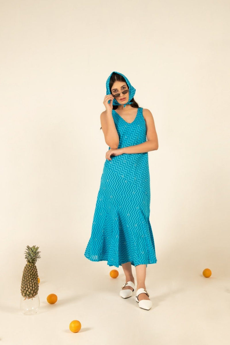 Sophia Blue Flounce Dress by Marche for women Worldwide