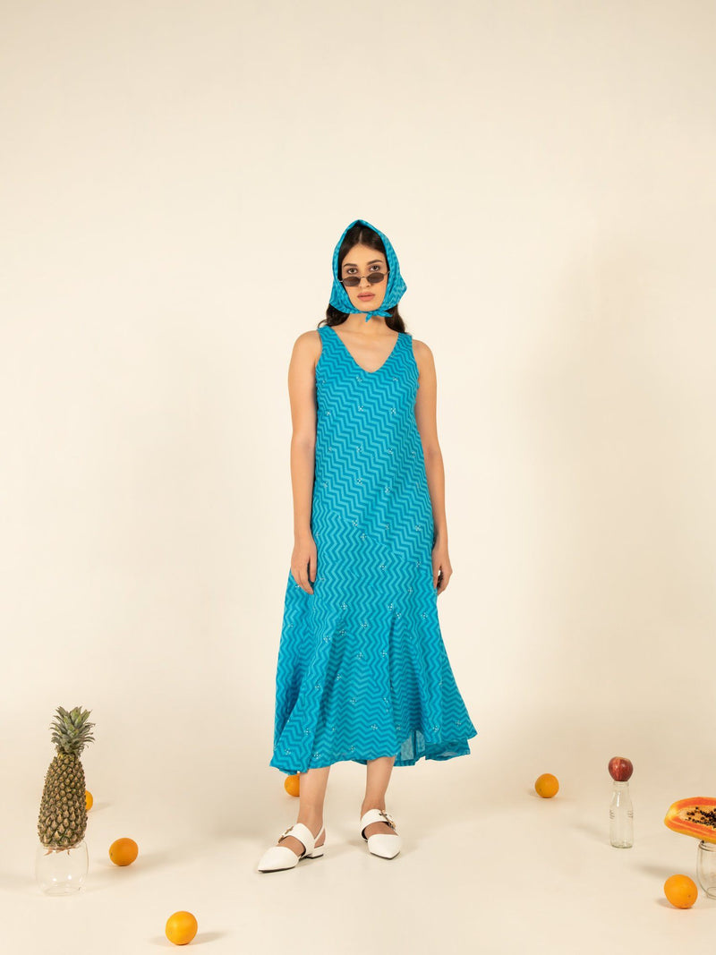 Sophia Blue Flounce Dress by Marche for women Worldwide