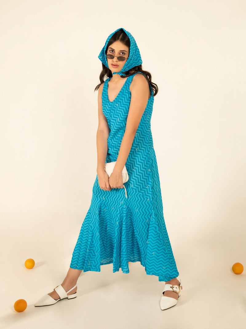 Sophia Blue Flounce Dress by Marche for women Worldwide
