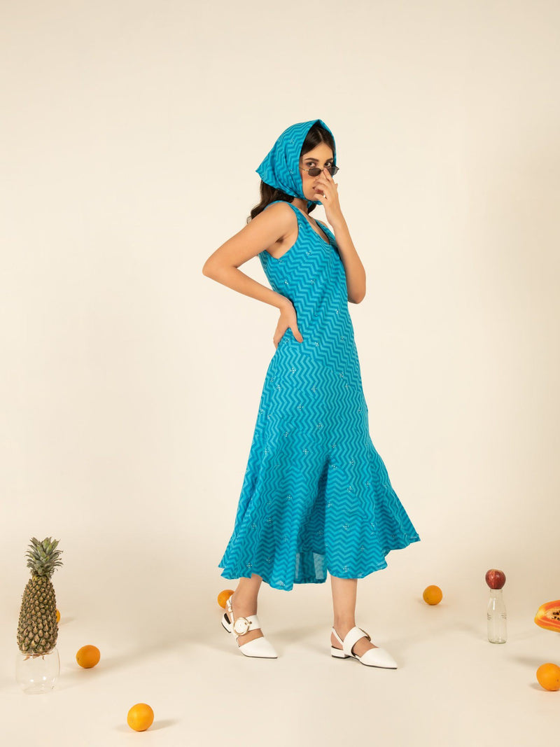 Sophia Blue Flounce Dress by Marche for women Worldwide