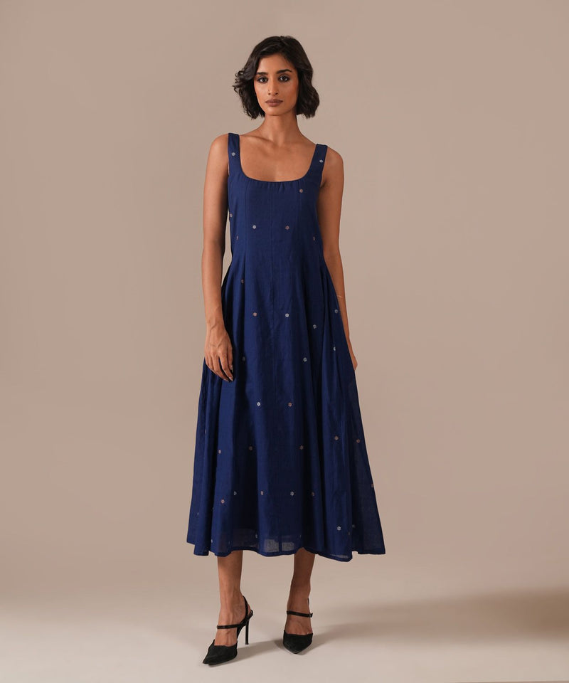 STARRY MIST DRESS 100% cotton by Indigo Dreams in blue color for women Worldwide