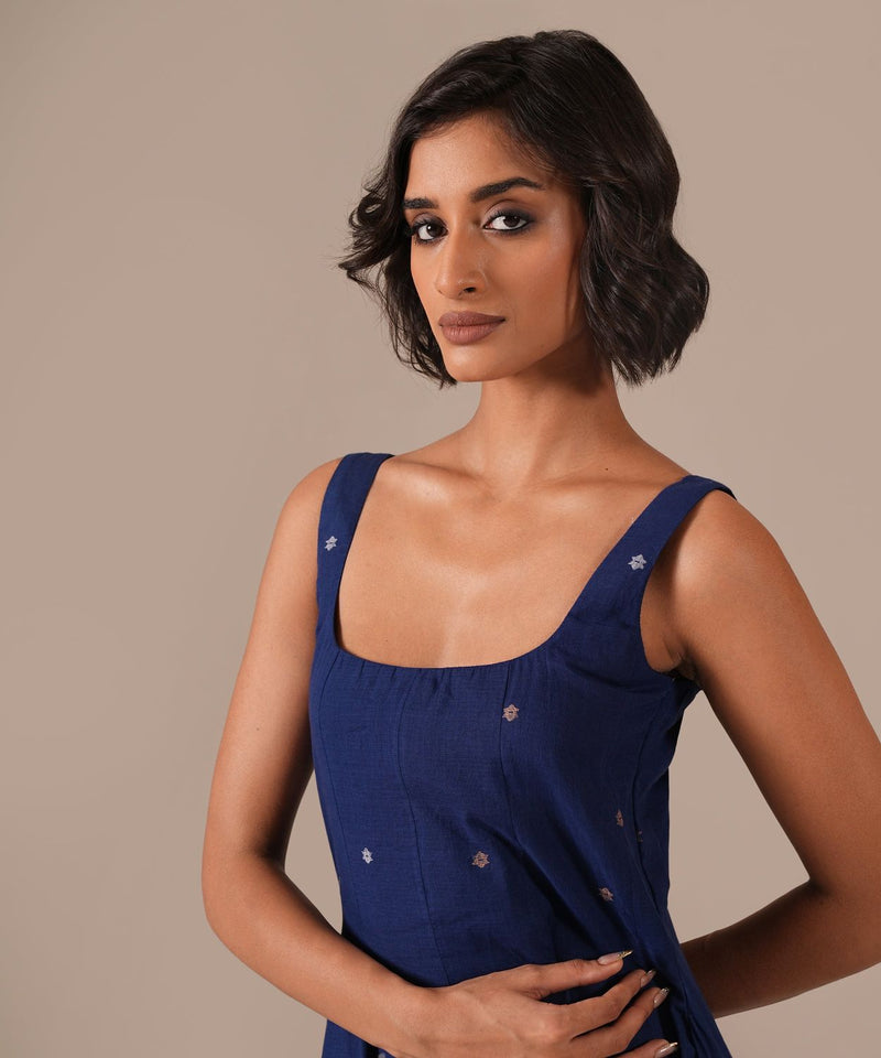 STARRY MIST DRESS 100% cotton by Indigo Dreams in blue color for women Worldwide